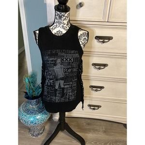 Women’s hustler, hard-core since 74’ graphic fringed tank large